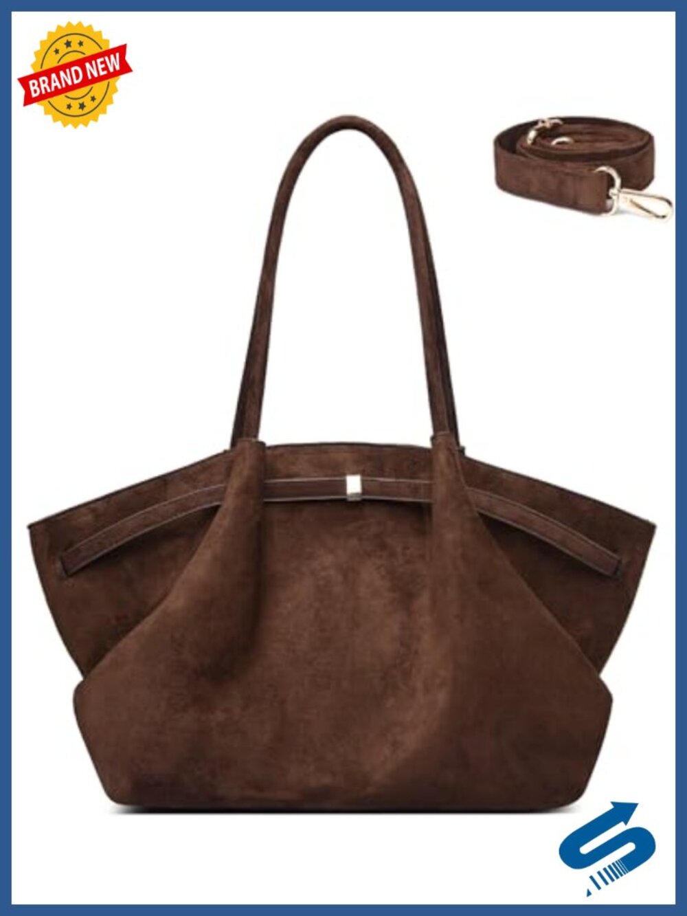 Faux Suede Tote Bag Shoulder Crossbody Handbag Structured Large Capacity Work